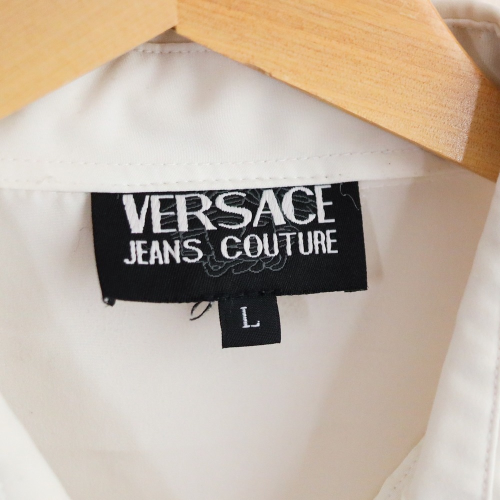Vintage Versace Jeans Couture‎ Button Up Shirt Mens L Ivory Medusa Short Sleeve - Picture 5 of 16